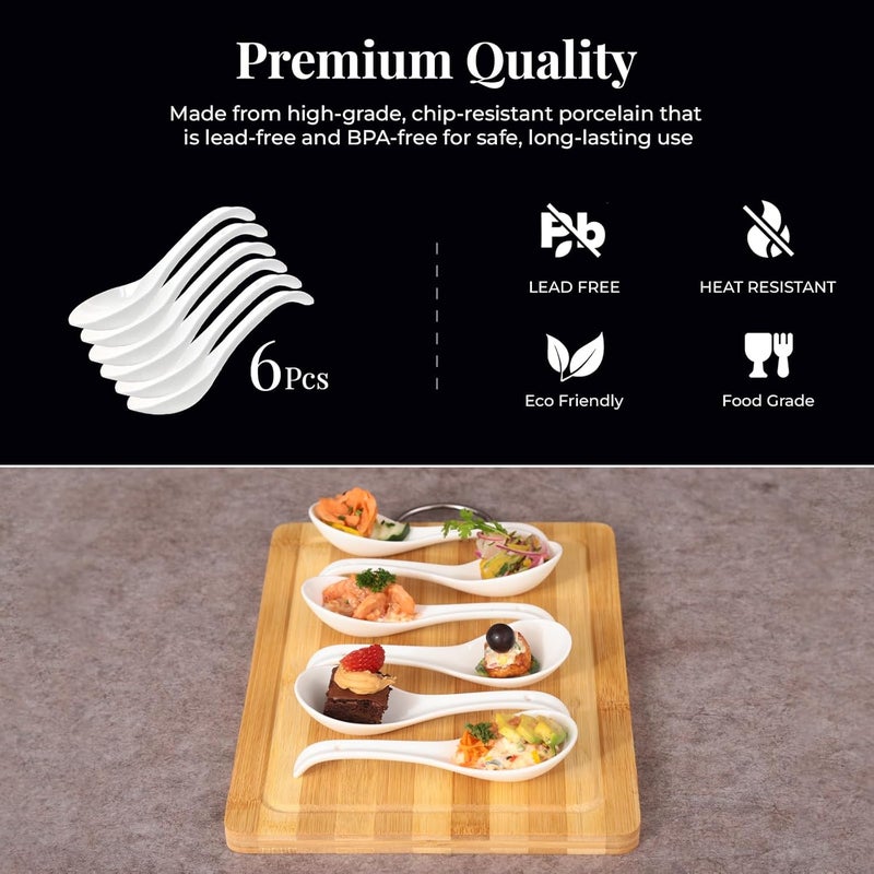 Furmaware asian soup spoons 6 pieces, deep oval hook design ultra-fine porcelain Japanese Spoon for Ramen Pho, cereal, Wonton Dumpling Miso, Noodles and curry dishes. - Image 4